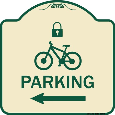 Signmission Parking W/ Lock Cycle & Left Arrow Heavy-Gauge Aluminum Architectural Sign, 18" x 18", TG-1818-23474 A-DES-TG-1818-23474
